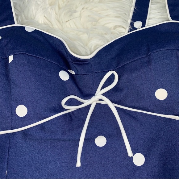 R&K Originals NWT Blue Polka Dot PETITE Sun Dress - Picture 4 of 13